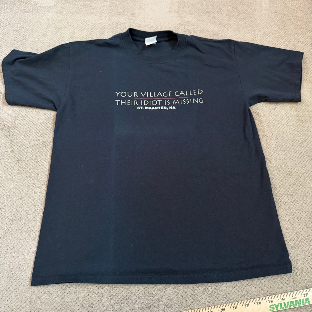 Vintage 2000s Your Village Called Their Idiot Is Missing Tee Black Mens Large‎